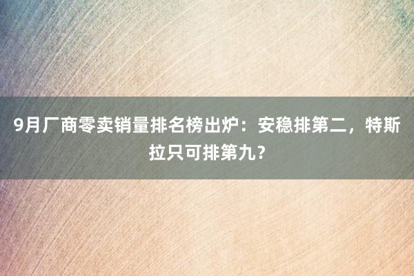 9月厂商零卖销量排名榜出炉：安稳排第二，特斯拉只可排第九？